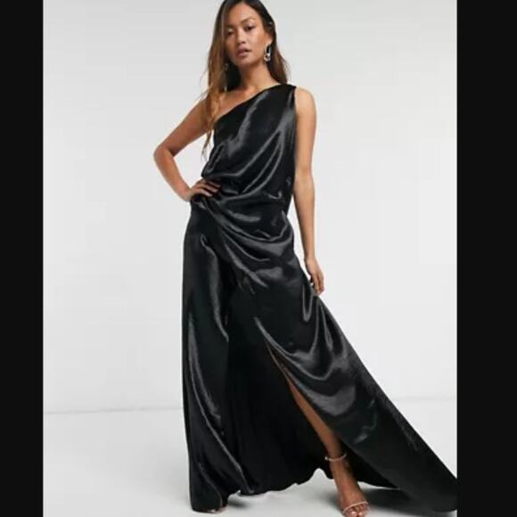 NWT ASOS DESIGN One Shoulder Satin Maxi Dress Split Strap Detail Size 10 Elegant - Picture 1 of 8